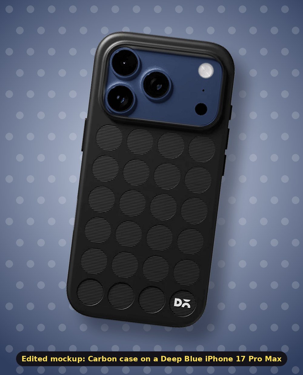 Edited mockup: the Carbon case on a Deep Blue iPhone 17 Pro Max